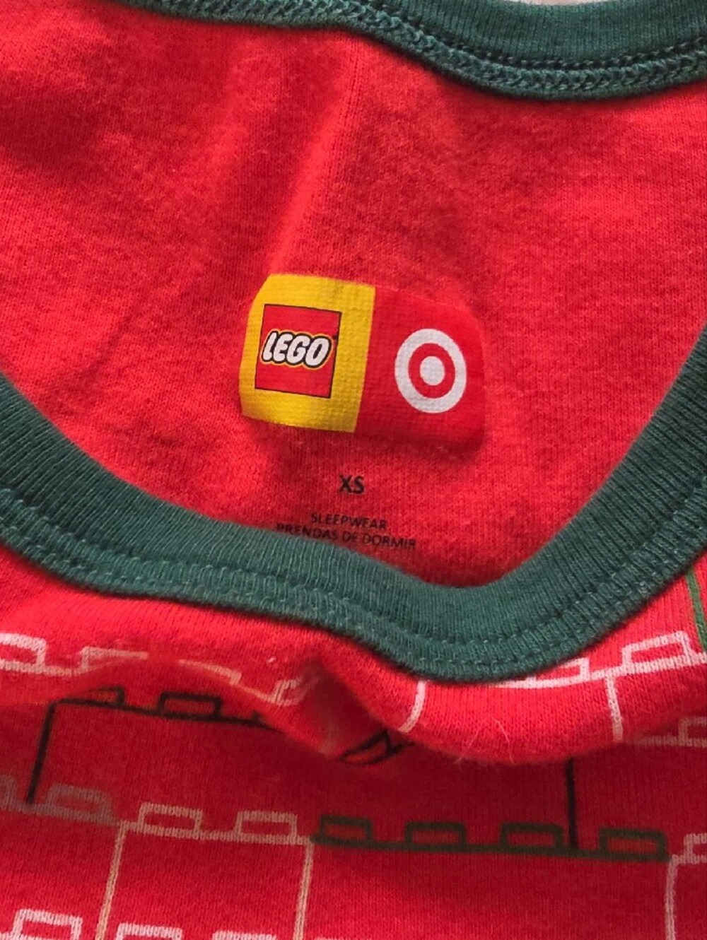 Women Target X Lego Red Brick-Print Pajama Set with Green Trim Xs - Picture 2 of 2